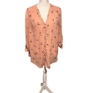 Torrid Blush Pink Button-Front Blouse with Paris Black Print